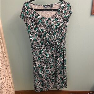Lands End Navy and Green Floral Midi Dress